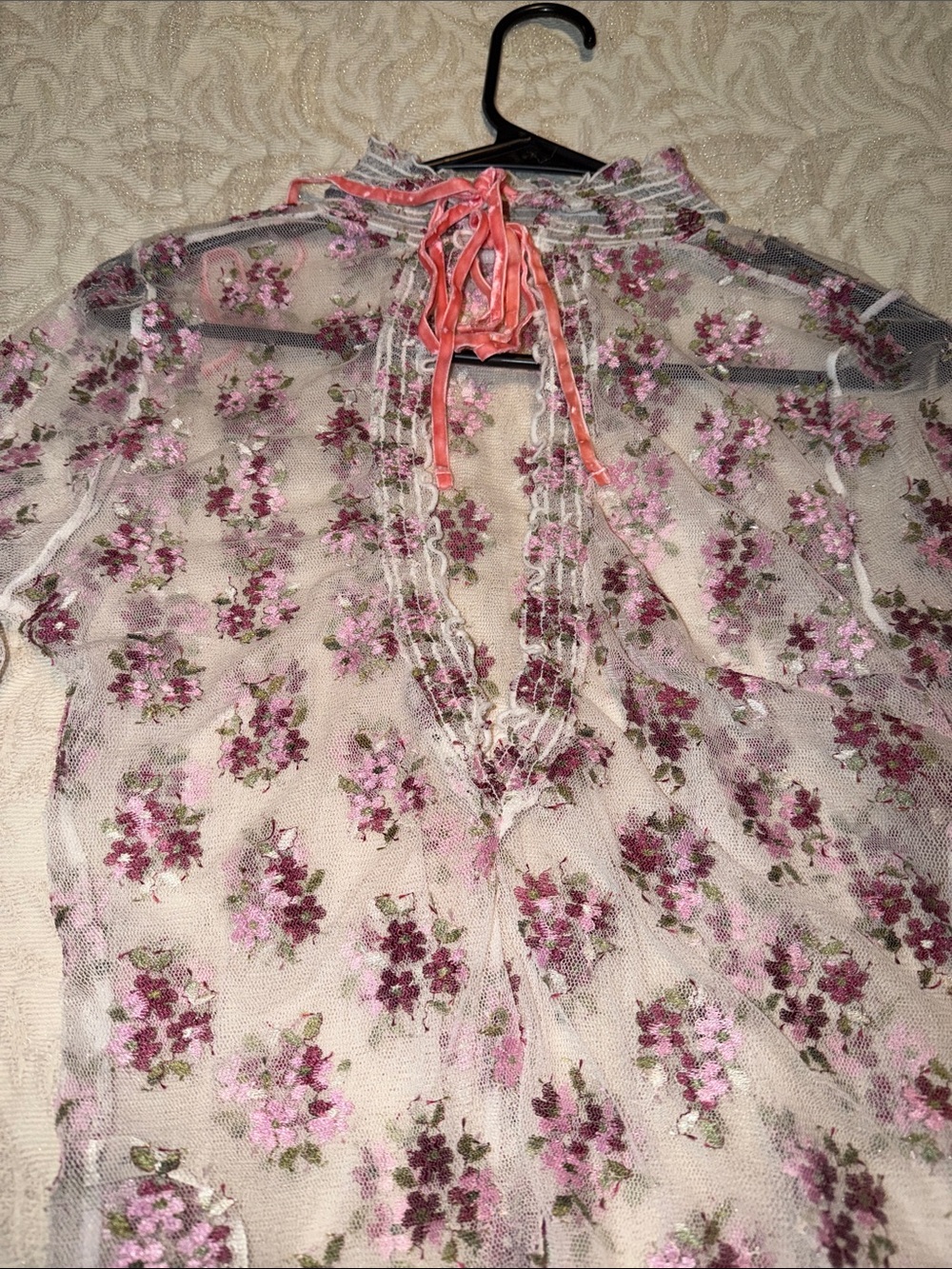 Free People intimately ivory mesh floral top M - Picture 6 of 8